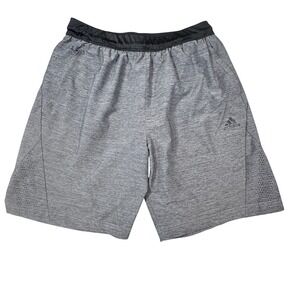 Adidas Mens Gray Heathered Training Shorts Large Zipper Pockets Perforated Gym